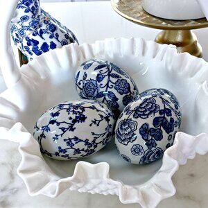 NEW! FRENCH Cottage BLUE & WHITE CHINOSERIE EGGS DECOR